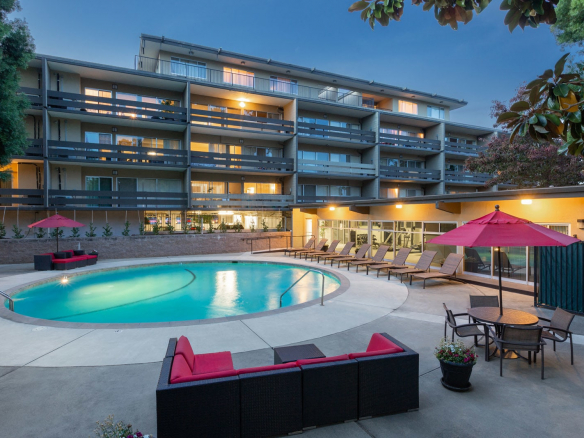 Palo Alto has Corporate Housing with a pool for visitors from out of town
